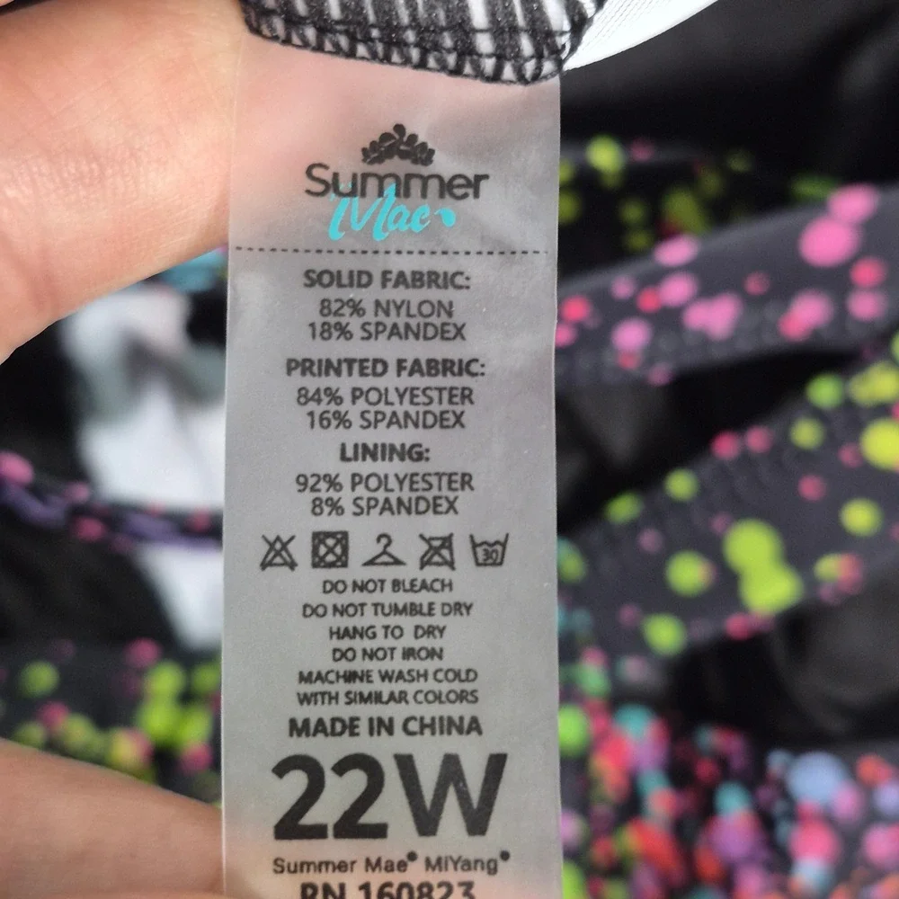 Summer Mae Tankini Swim Neon Paint Splatter Tummy Control New Top Only Size 22W